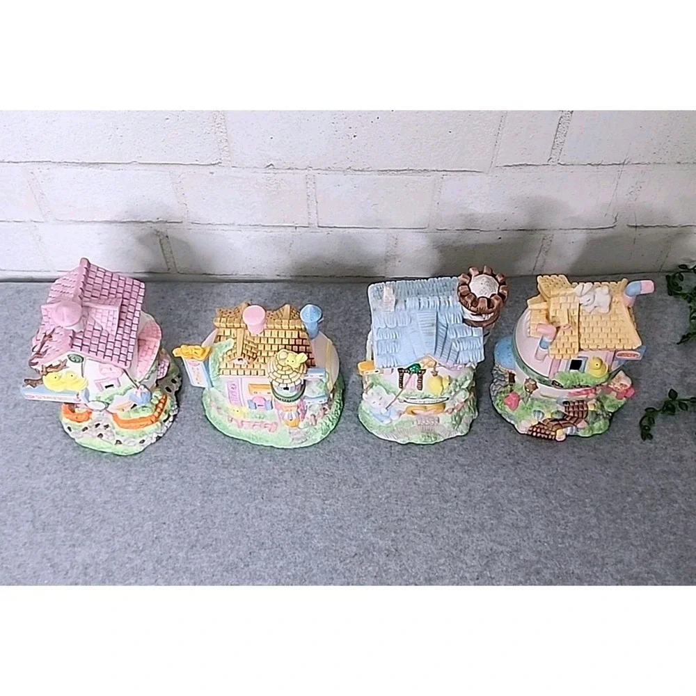 Easter Egg Village Porcelain Buildings Grocery Hotel Police Station‎ 4 Pc Set